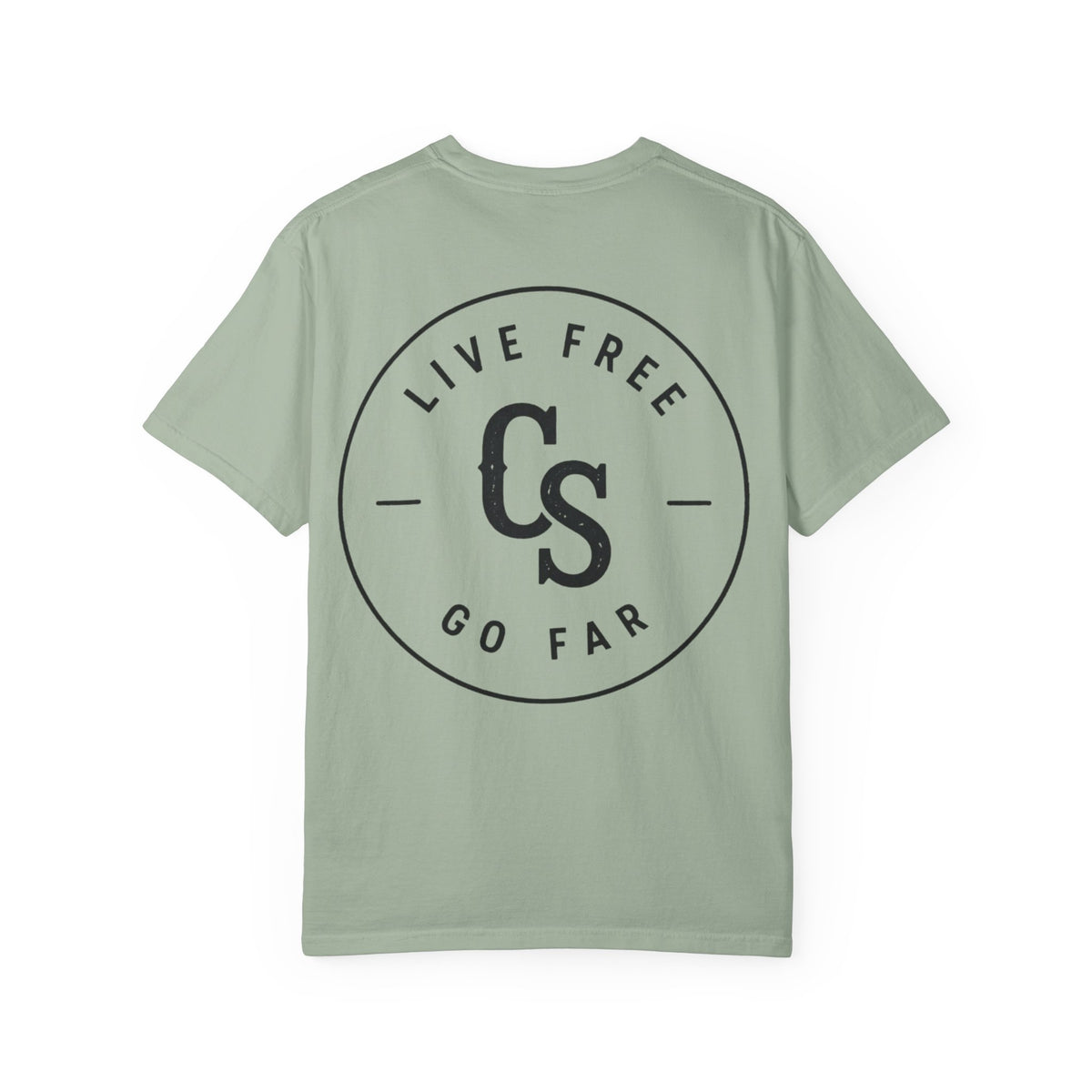 Live Free Go Far CS Logo T-Shirt | Circular Badge Chest & Back Print
