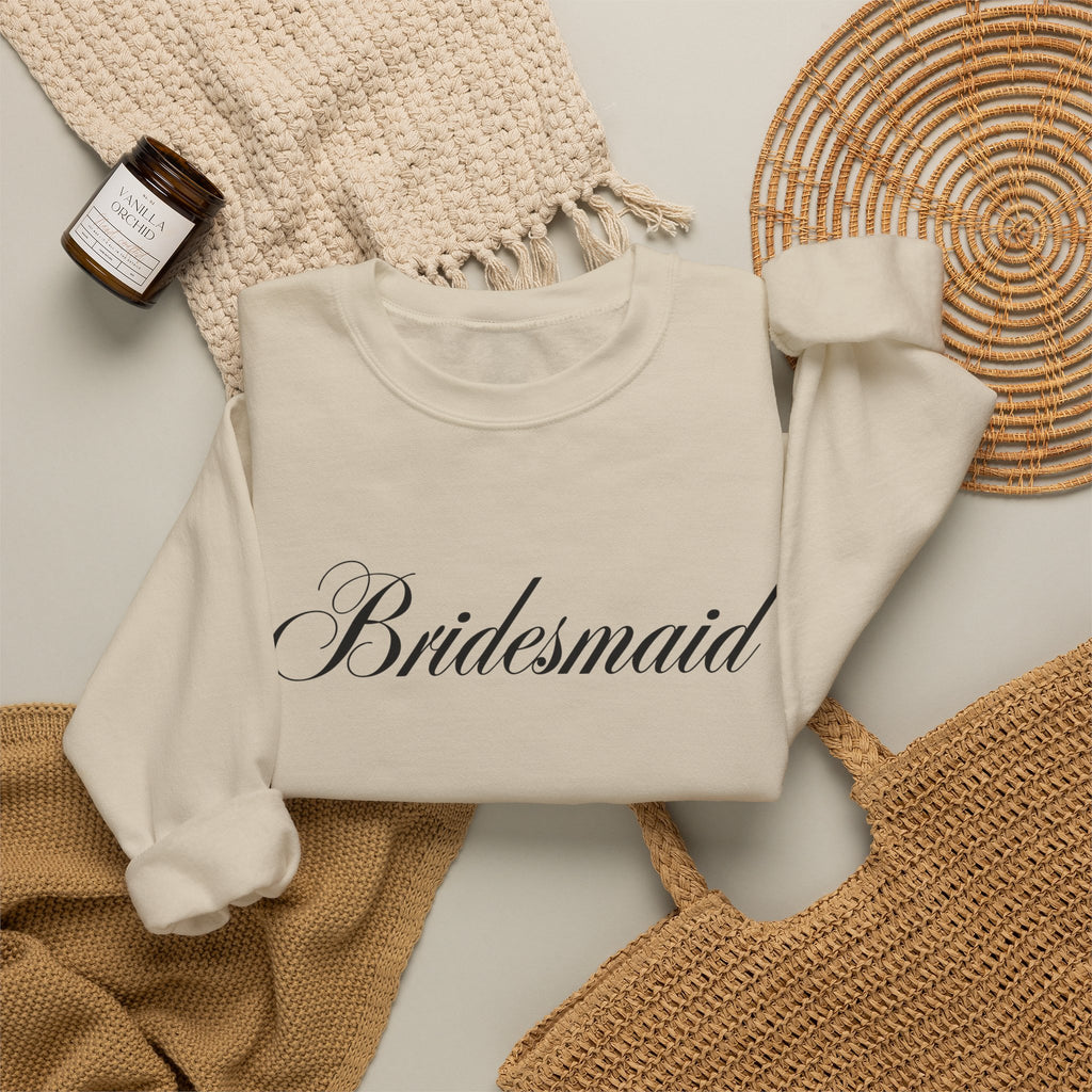Bridesmaid Crewneck Sweatshirt — Elegant Script Wedding Party Pullover