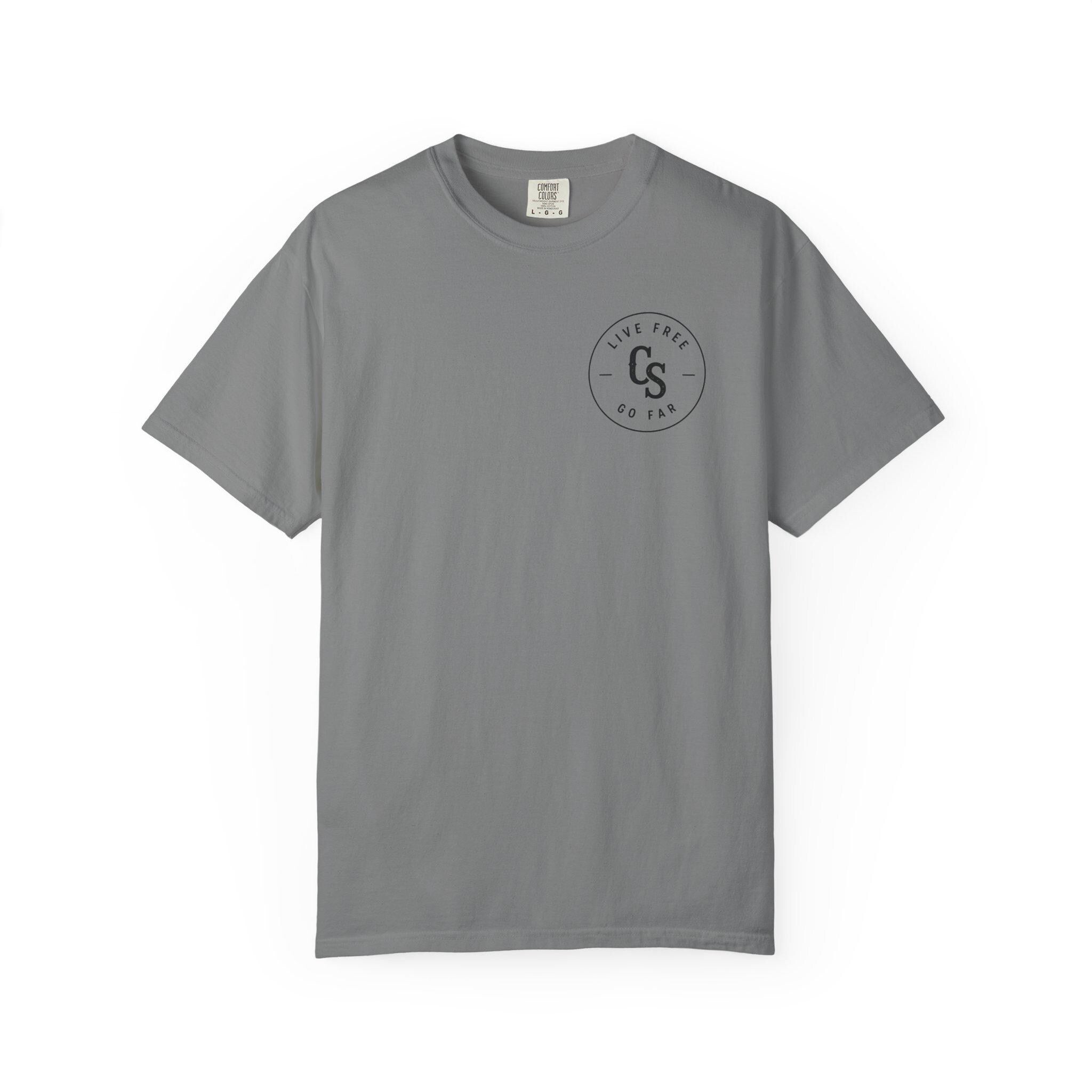 Live Free Go Far CS Logo T-Shirt | Circular Badge Chest & Back Print