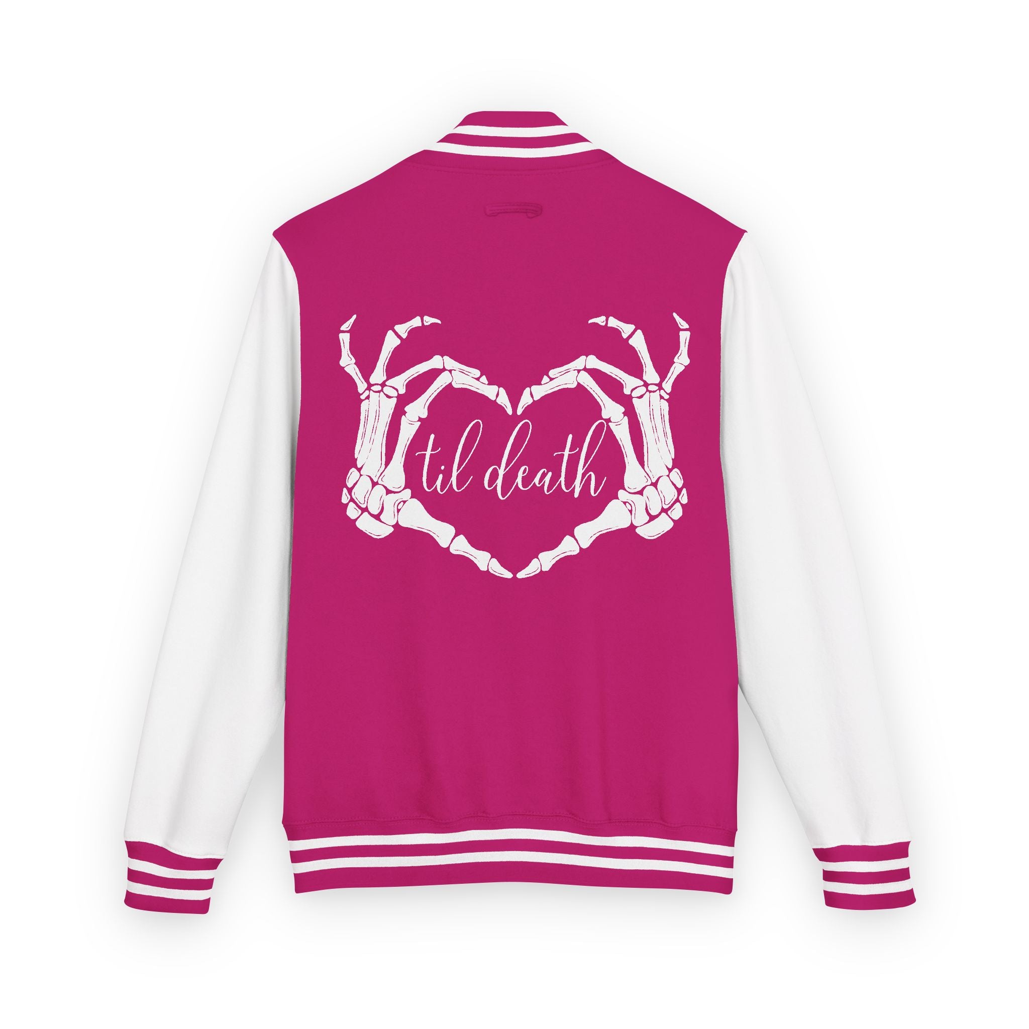 Mrs. Letterman Jacket — 'Til Death Skeleton Heart Hands Varsity Jacket