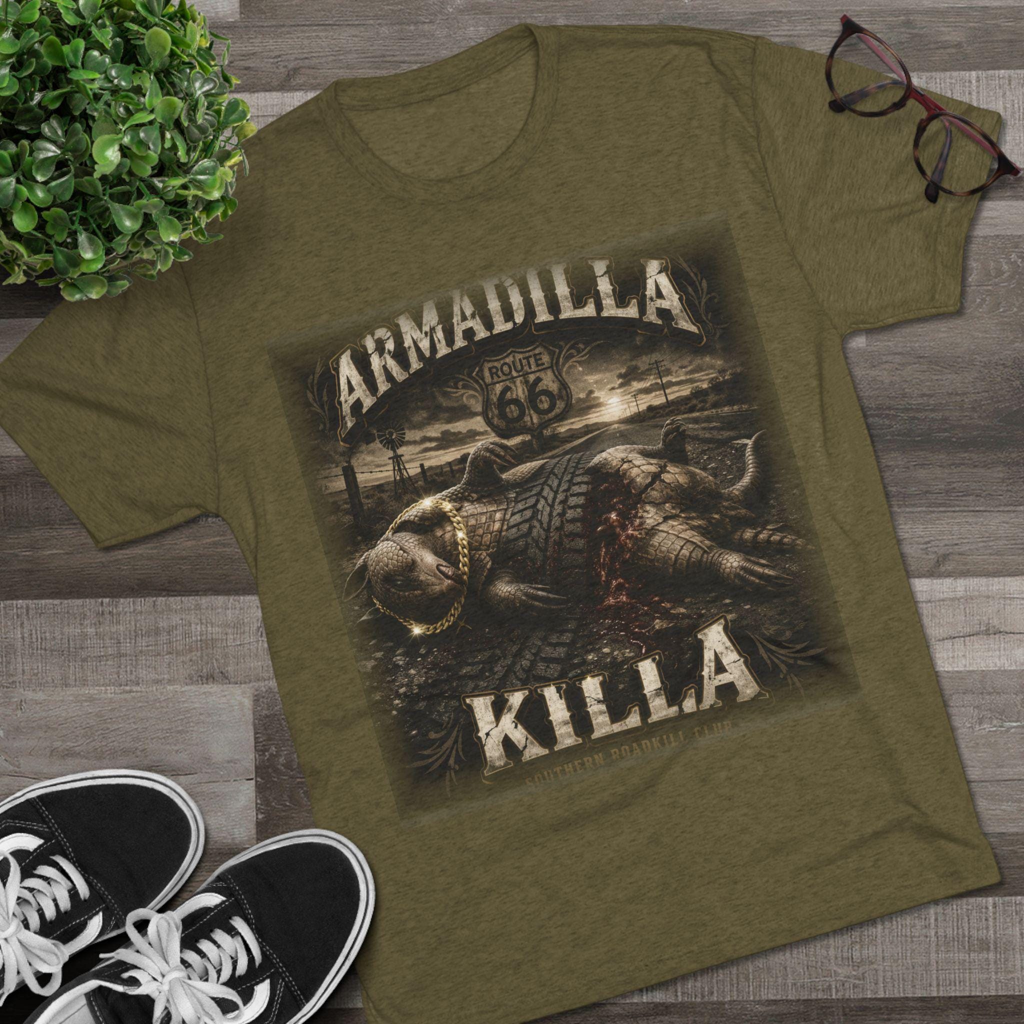 Armadilla Killa skull graphic Tee | Armadillo Route 66 desert illustration