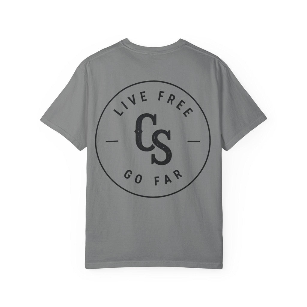 Live Free Go Far CS Logo T-Shirt | Circular Badge Chest & Back Print