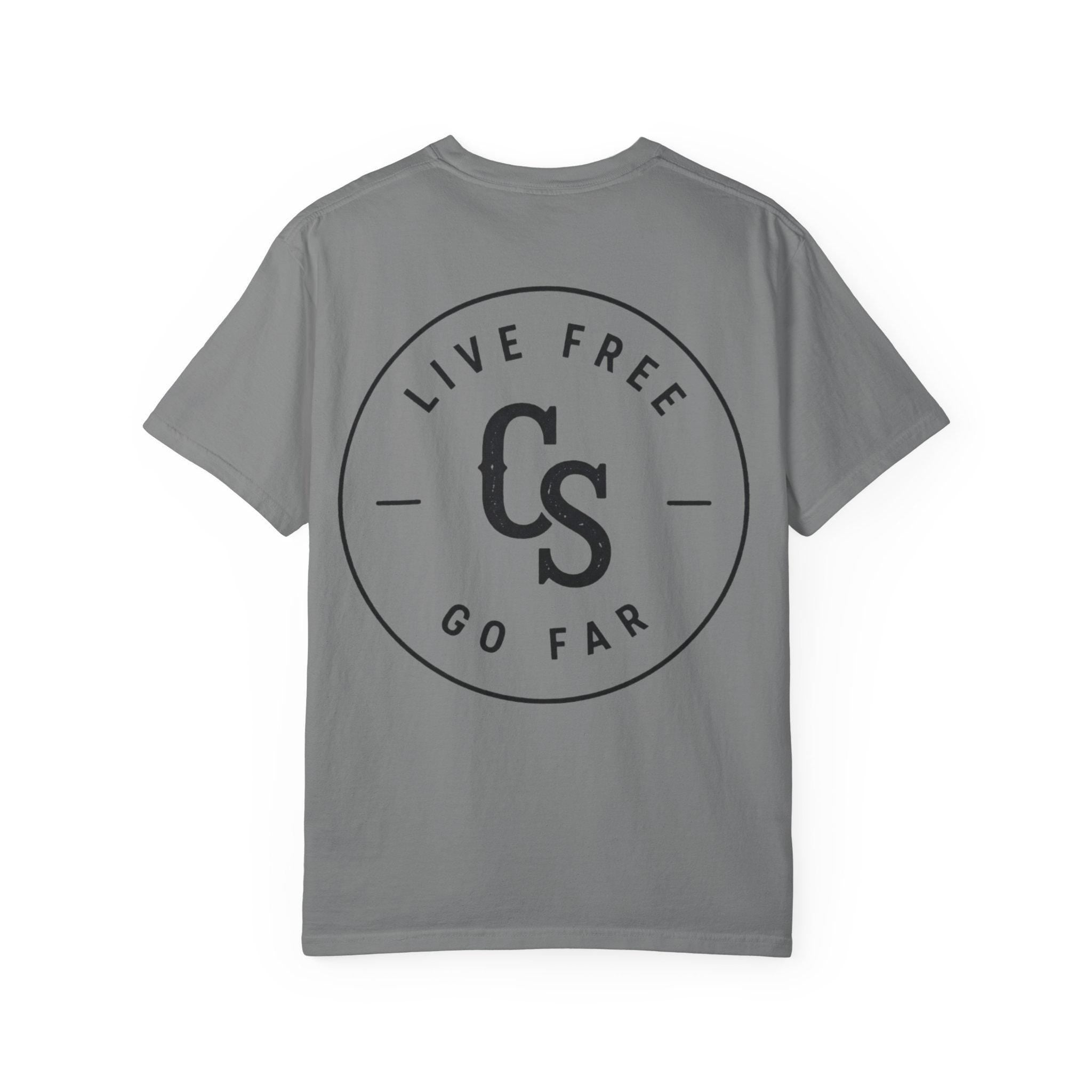 Live Free Go Far CS Logo T-Shirt | Circular Badge Chest & Back Print