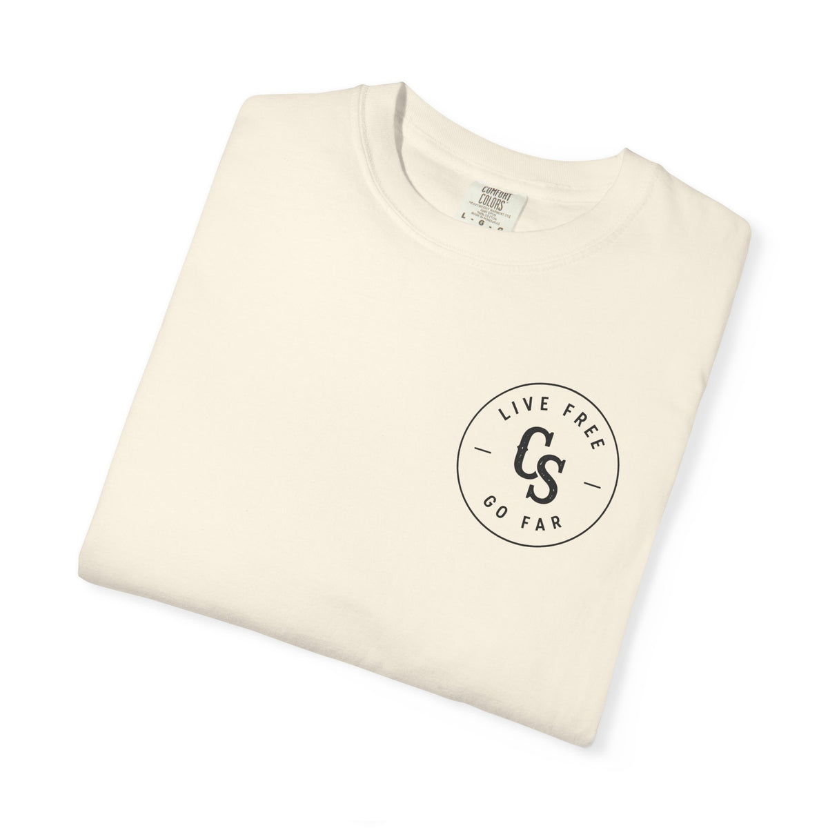 Live Free Go Far CS Logo T-Shirt | Circular Badge Chest & Back Print