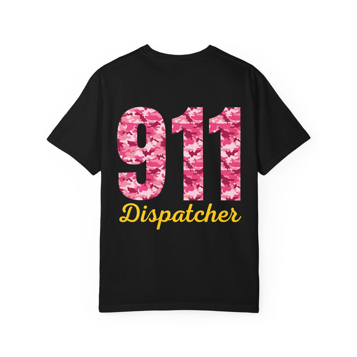 911 Dispatcher T-Shirt Breast Cancer Awareness T-Shirt — Pink Camo Emergency Dispatcher Tee