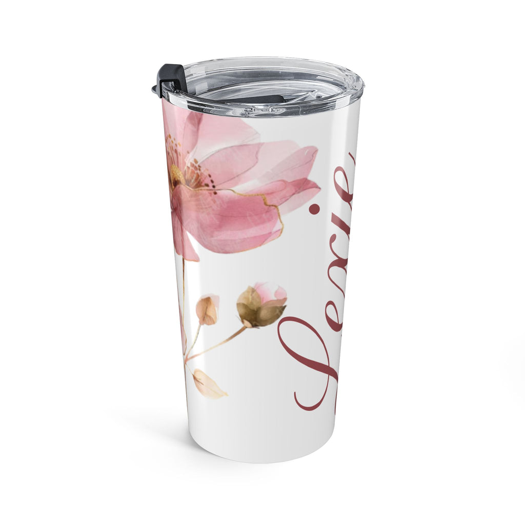 20oz Floral Personalized Tumbler – Pink Watercolor Poppies, Custom Name Travel Cup