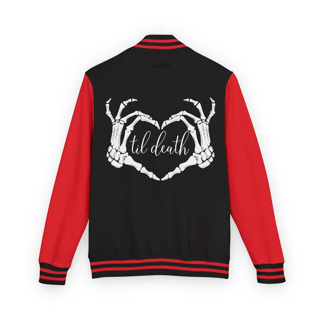 Mrs. Letterman Jacket — 'Til Death Skeleton Heart Hands Varsity Jacket