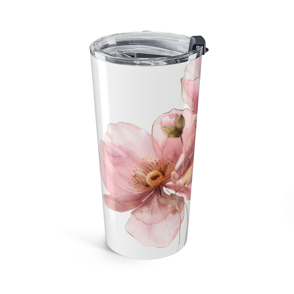 20oz Floral Personalized Tumbler – Pink Watercolor Poppies, Custom Name Travel Cup