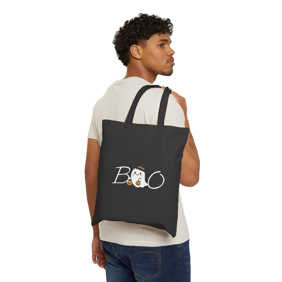 BOO Ghost Halloween Canvas Tote | Cute Spooky Cotton ToteTrick or Treat Bag