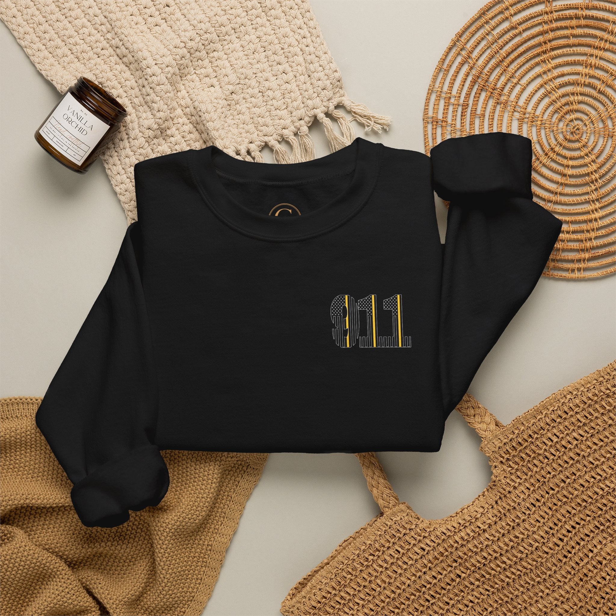 911 Thin Gold Line Flag Crewneck Sweatshirt — Thin Gold Line Dispatcher