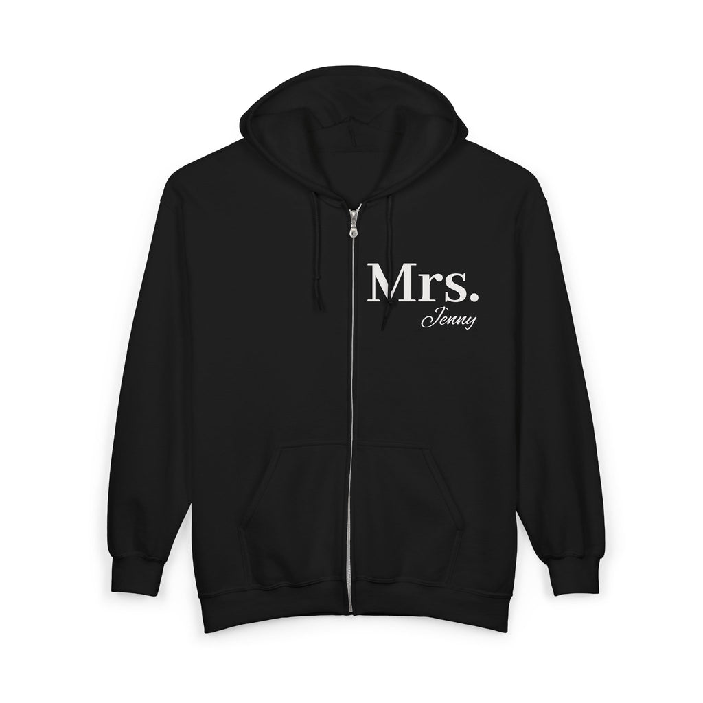 Mrs. Custom Name Full-Zip Hoodie — Personalized Newlywed Gift