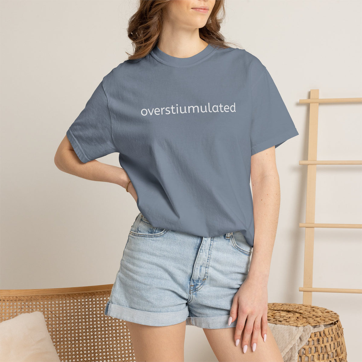 Overstimulated Graphic T-Shirt — Minimal Text Tee for Anxiety & Chill Vibe