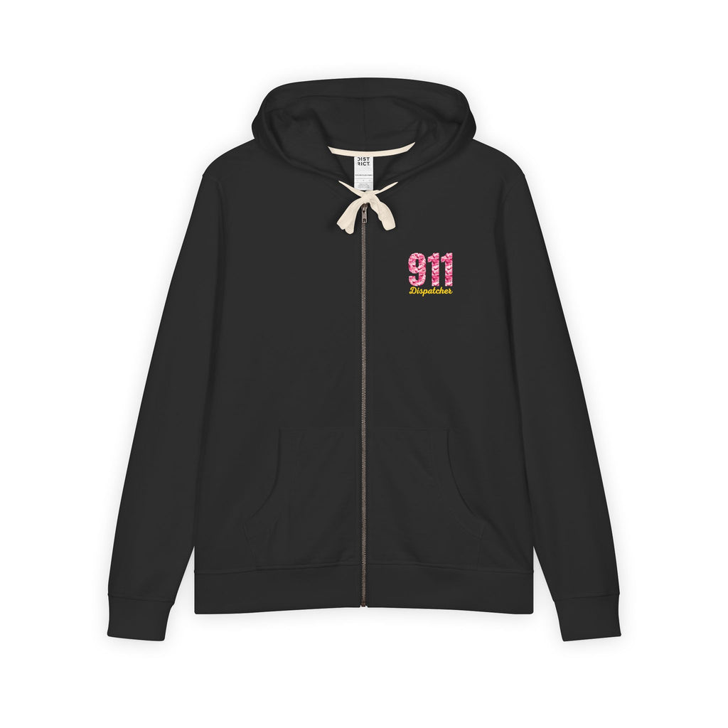 911 Pink Camo Dispatcher Hoodie — Black Full-Zip