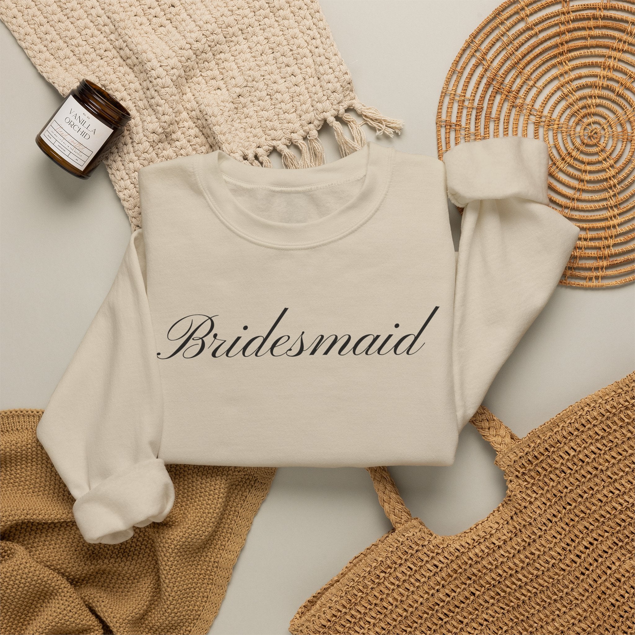 Bridesmaid Crewneck Sweatshirt - Elegant Script Bridal Party Pullover