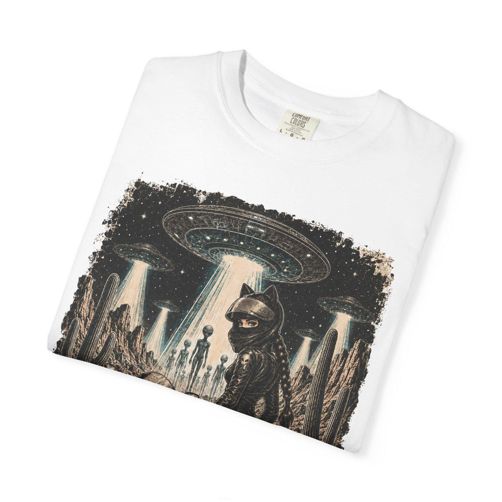 Stay Feral Motorcycle Shirt, Alien UFO Desert Rider Graphic Tee
