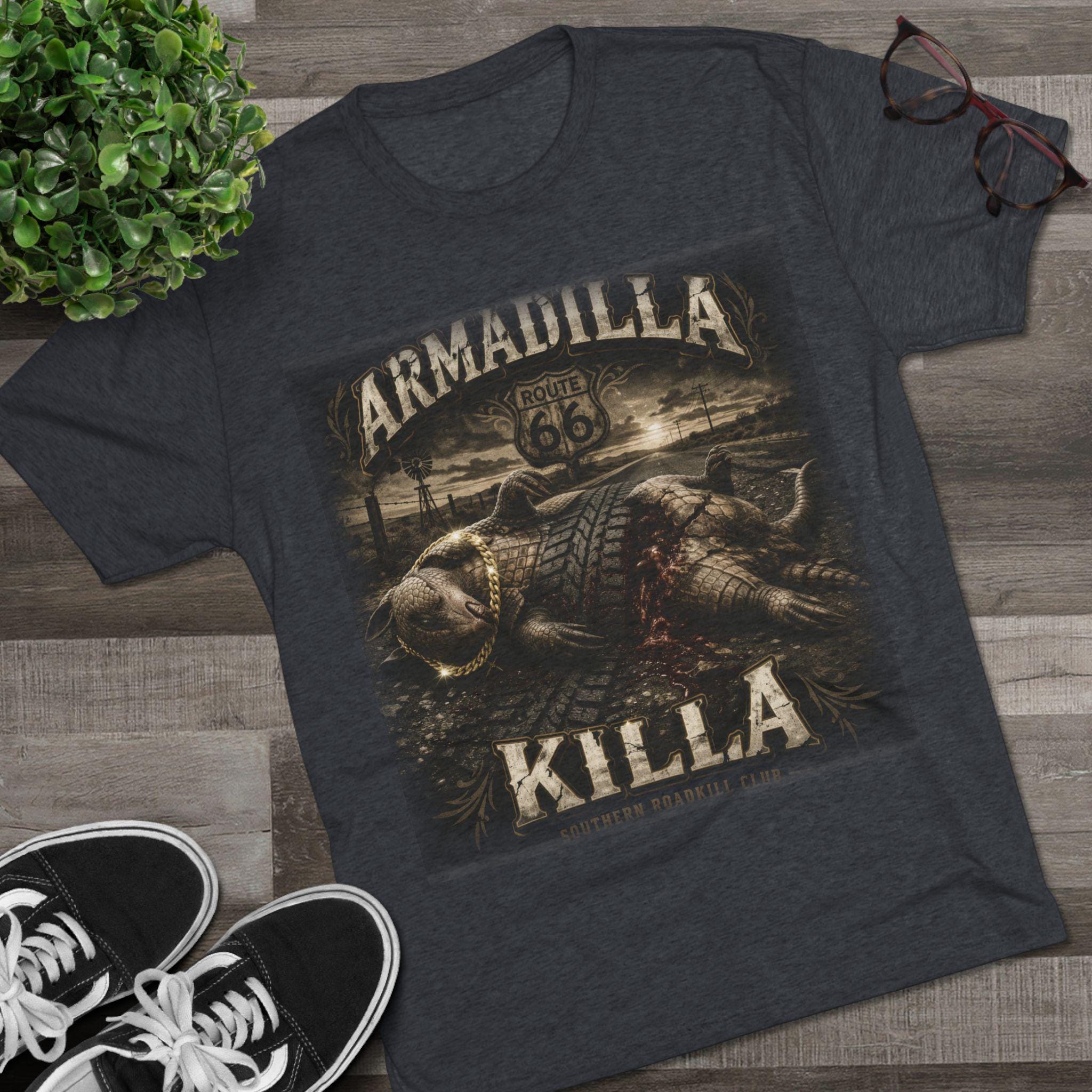 Armadilla Killa skull graphic Tee | Armadillo Route 66 desert illustration