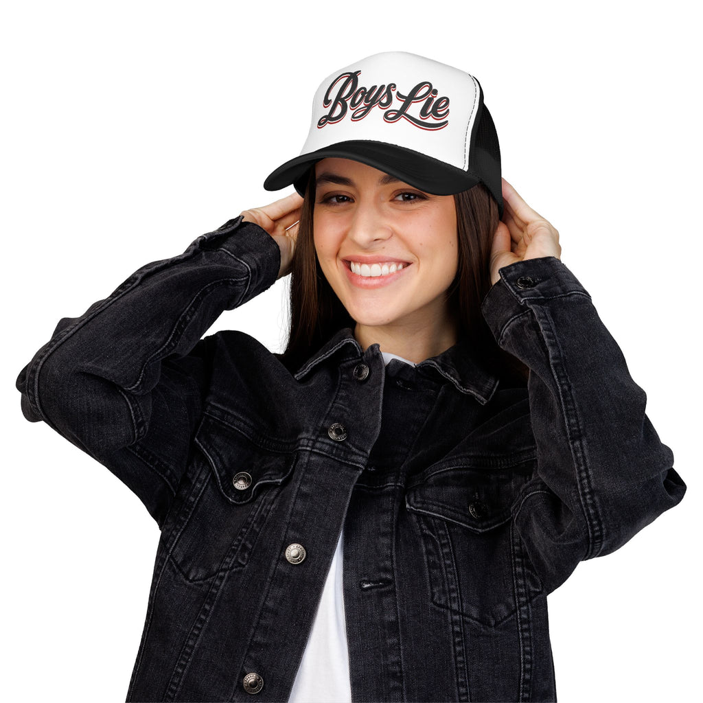 Boys Lie Foam Trucker Hat | Script Graphic Mesh Cap