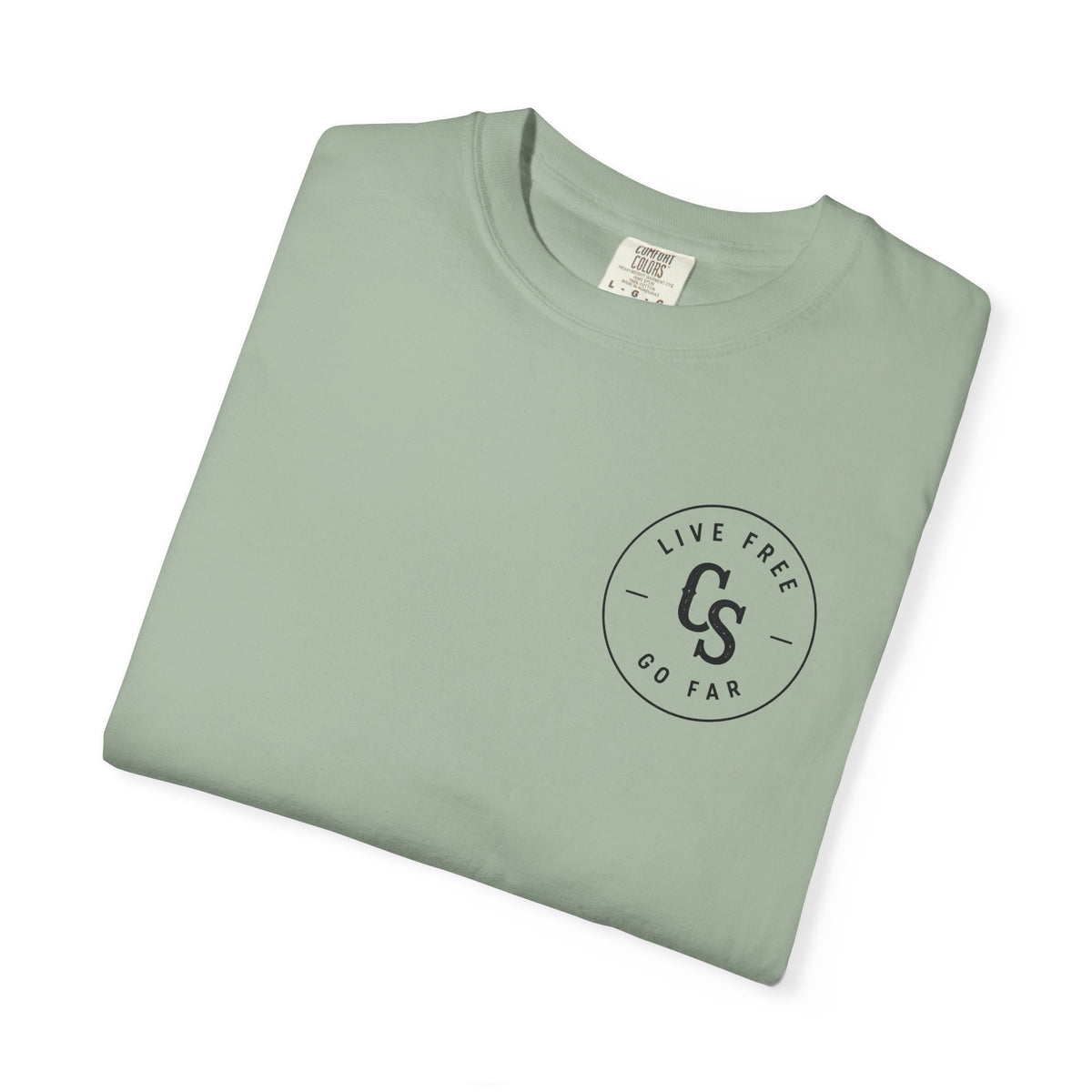 Live Free Go Far CS Logo T-Shirt | Circular Badge Chest & Back Print