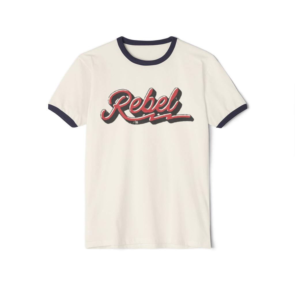 Rebel Retro Ringer Tee — Vintage Script Graphic T-Shirt