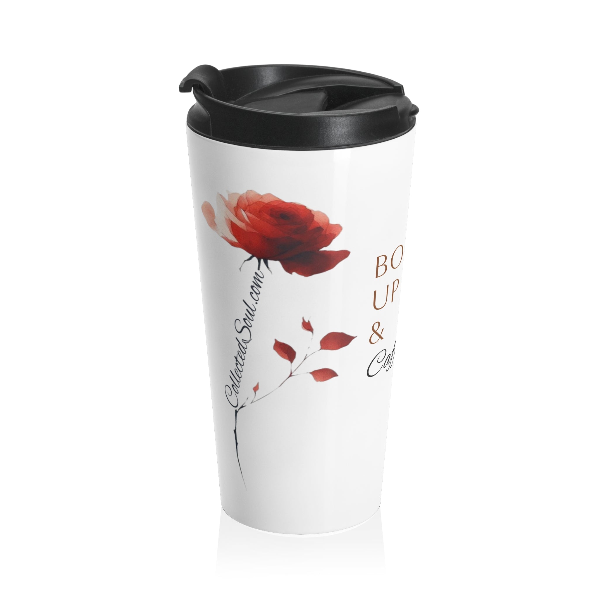 Travel Mug — "Booked Up & Caffeinated" Floral Stainless Steel Tumbler