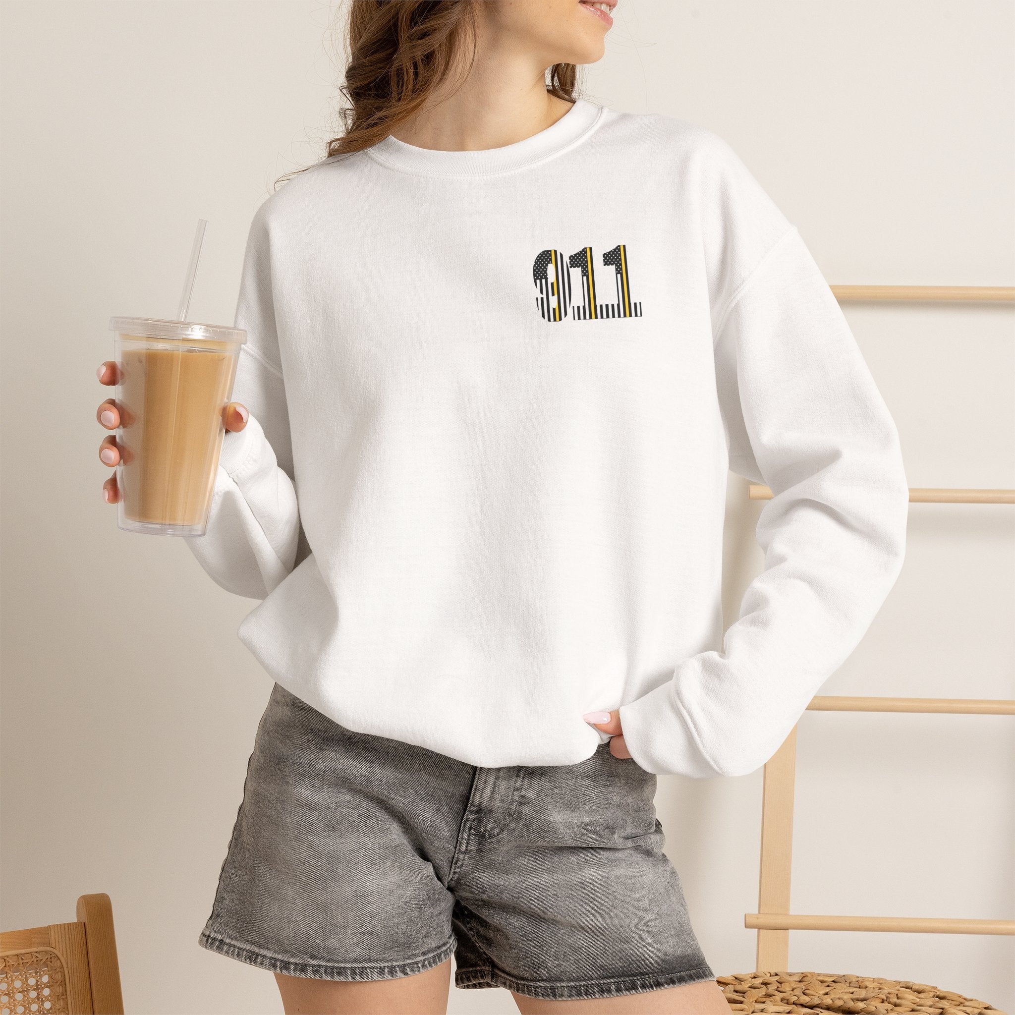 911 Thin Gold Line Flag Crewneck Sweatshirt — Thin Gold Line Dispatcher