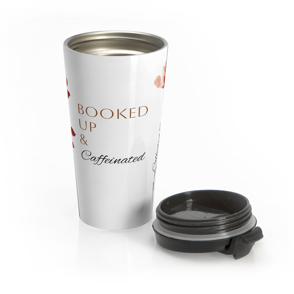 Travel Mug — "Booked Up & Caffeinated" Floral Stainless Steel Tumbler