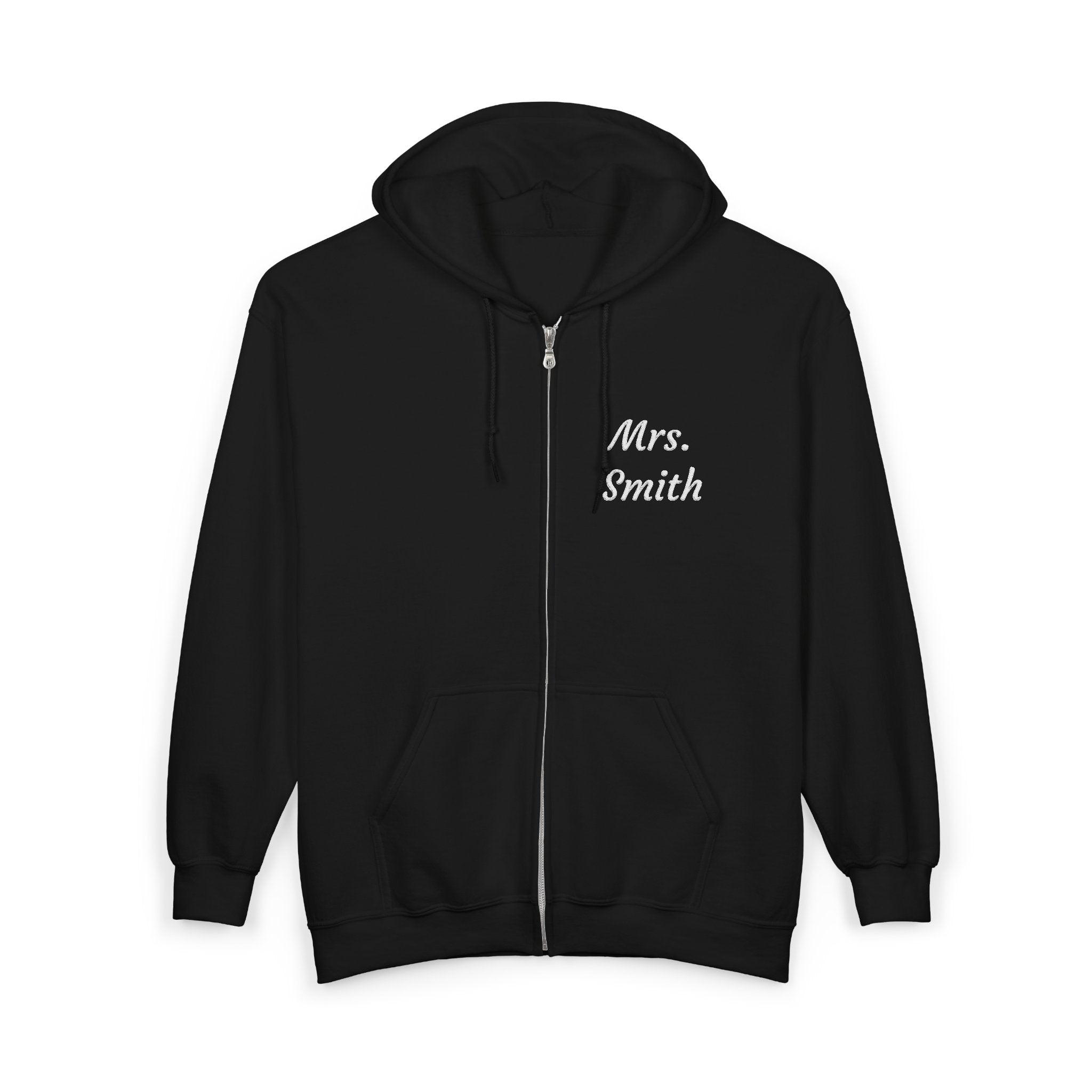 Personalized Mrs. Smith Embroidered Zip-Up Hoodie — Custom Teacher & Bride Gift