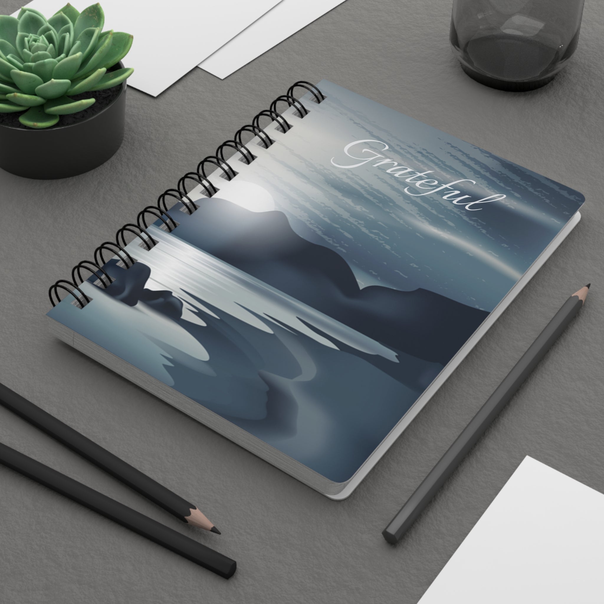 Grateful Spiral Journal — Serene Moonlit Lake Notebook for Reflection & Gratitude