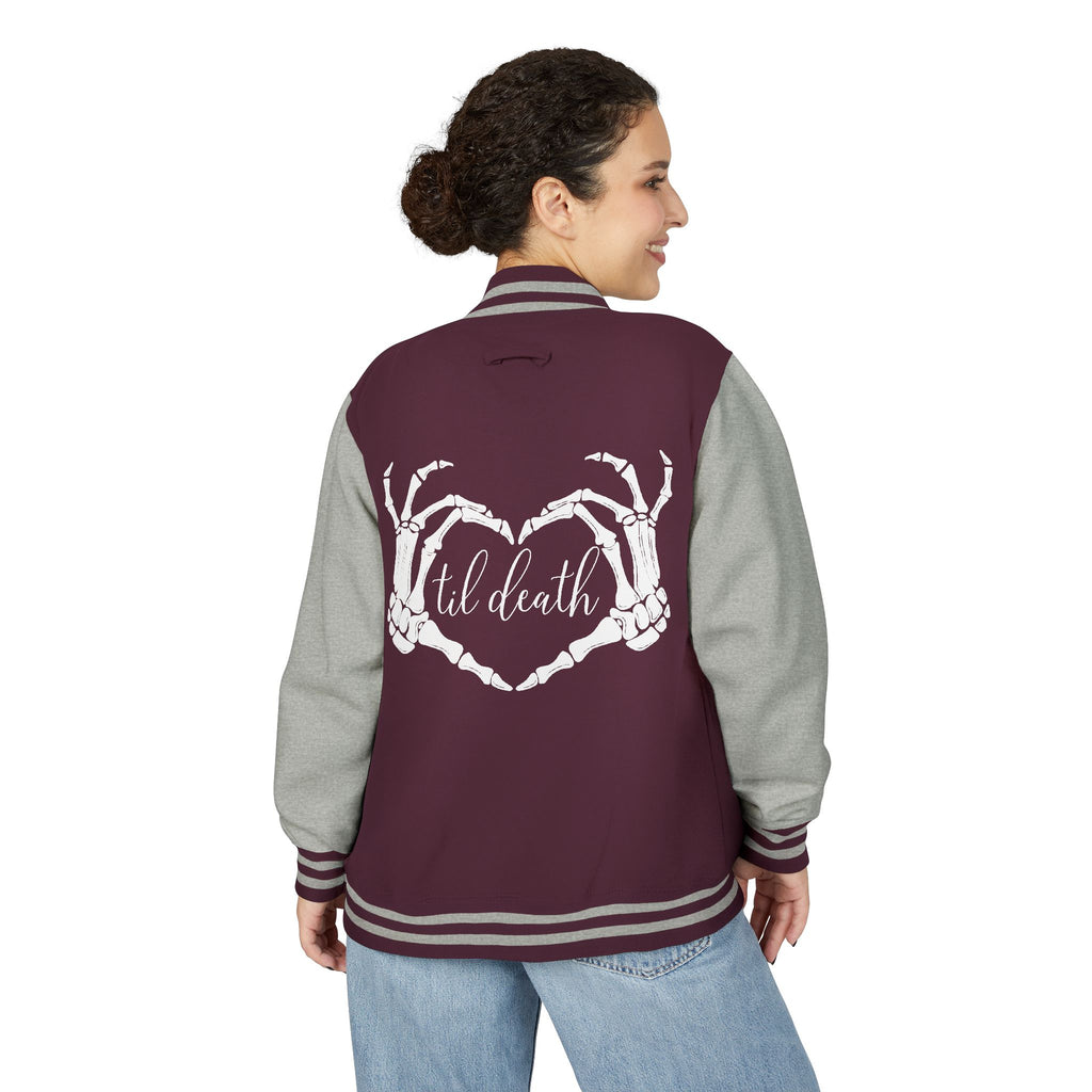Mrs. Letterman Jacket — 'Til Death Skeleton Heart Hands Varsity Jacket