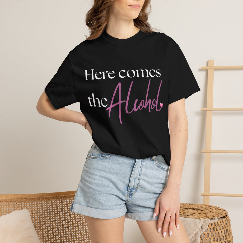 "Here Comes the Alcohol" Graphic Tee — Funny Bachelorette Party Shirt