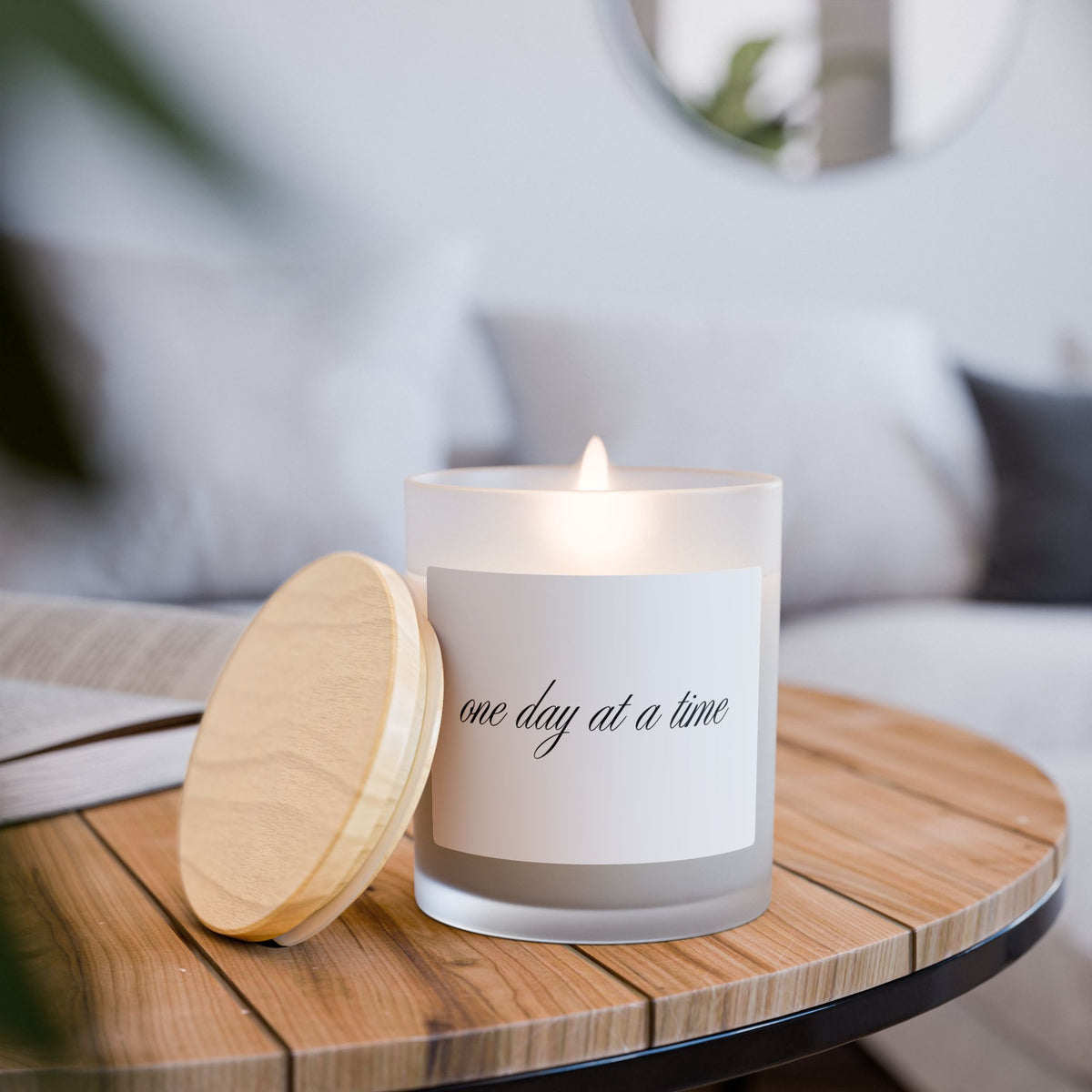 Inspirational Soy Candle - "One Day at a Time" Frosted Glass, 11oz