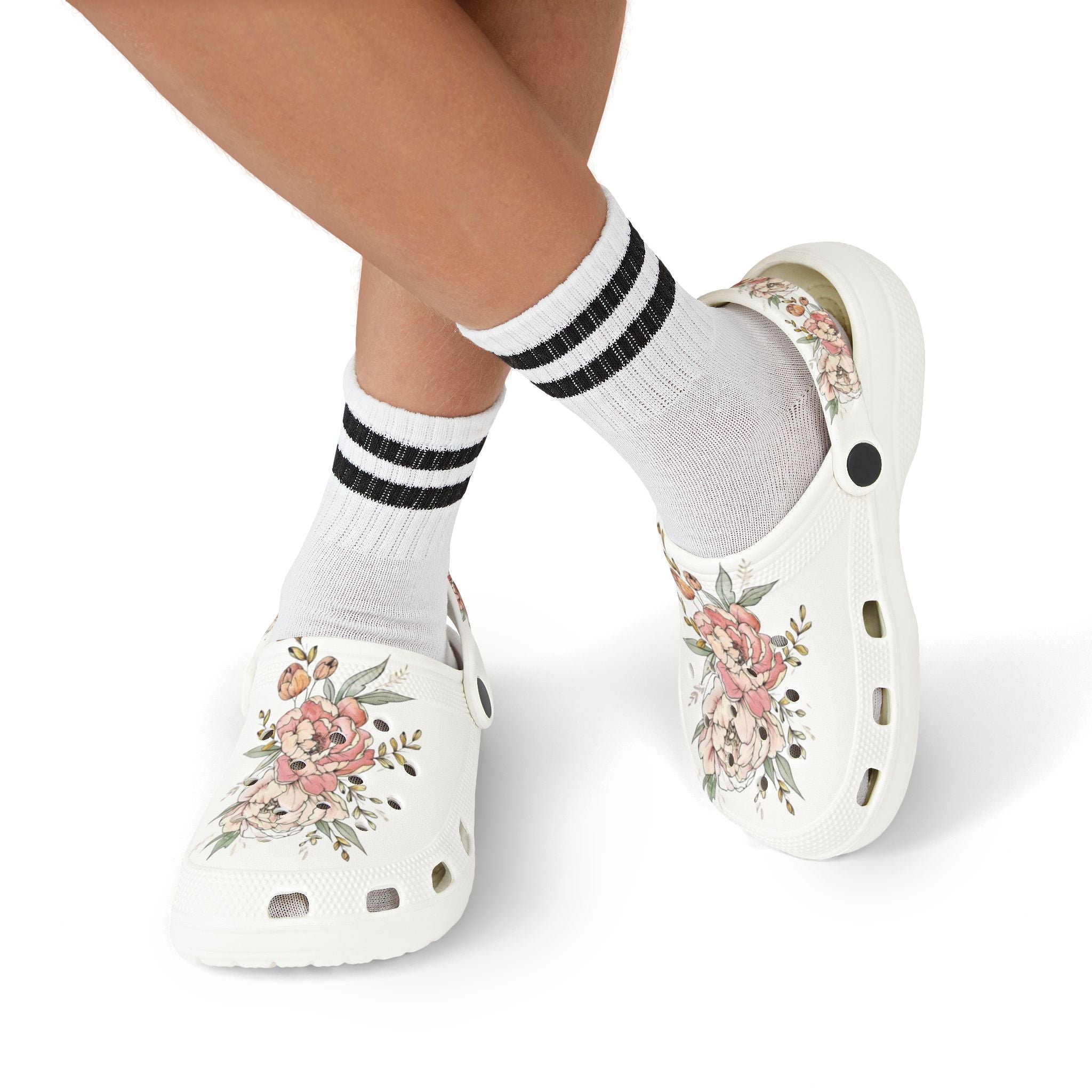 Floral Peony Kids Clogs | Blush Garden Print