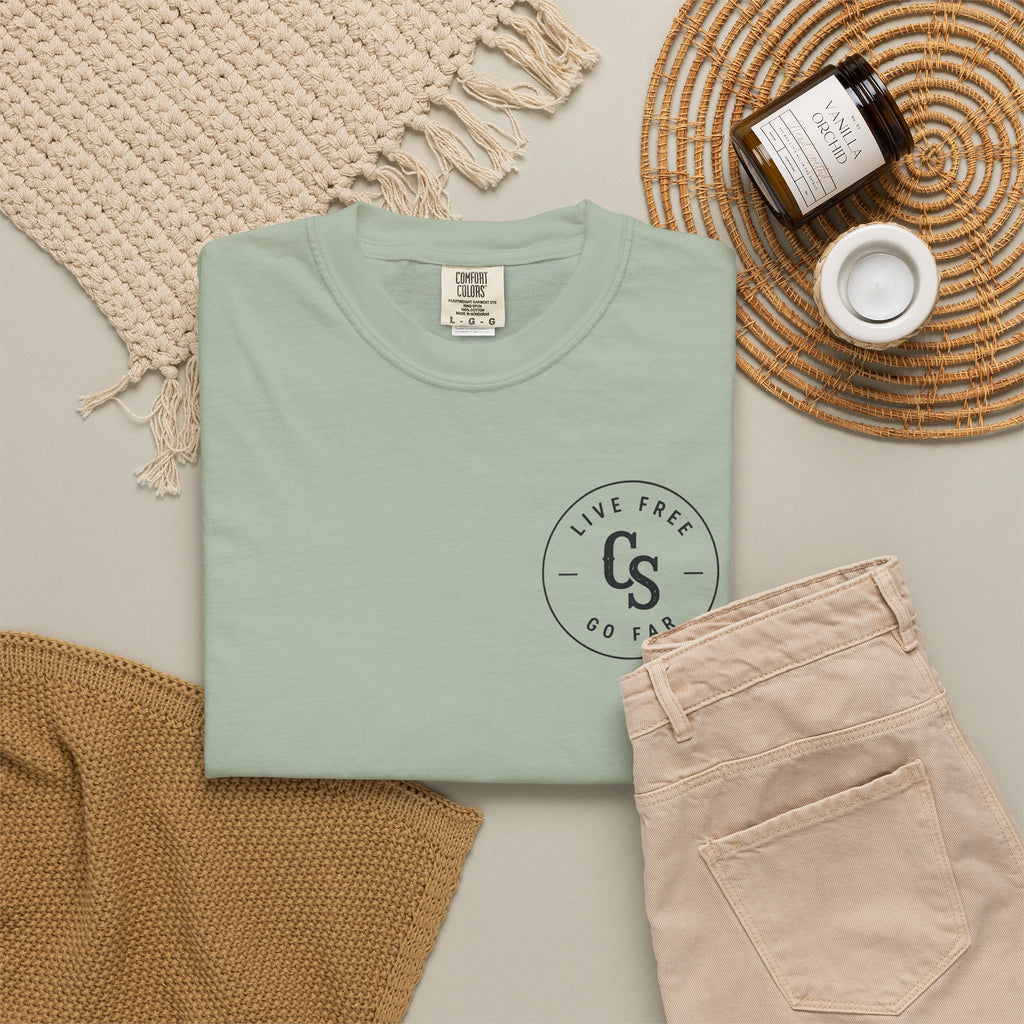 Live Free Go Far CS Logo T-Shirt | Circular Badge Chest & Back Print