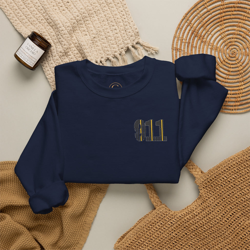 911 Thin Gold Line Flag Crewneck Sweatshirt — Thin Gold Line Dispatcher