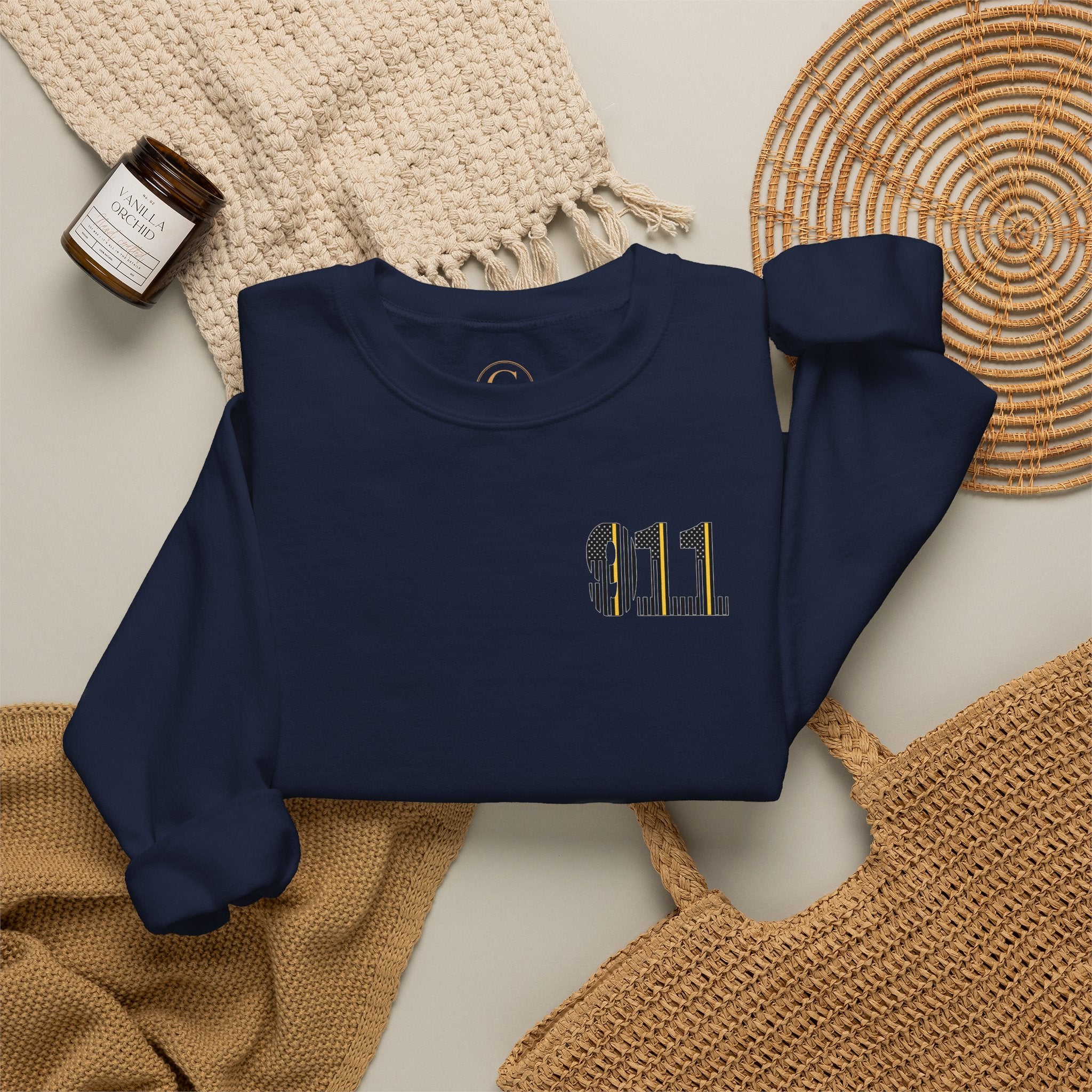 911 Thin Gold Line Flag Crewneck Sweatshirt — Thin Gold Line Dispatcher