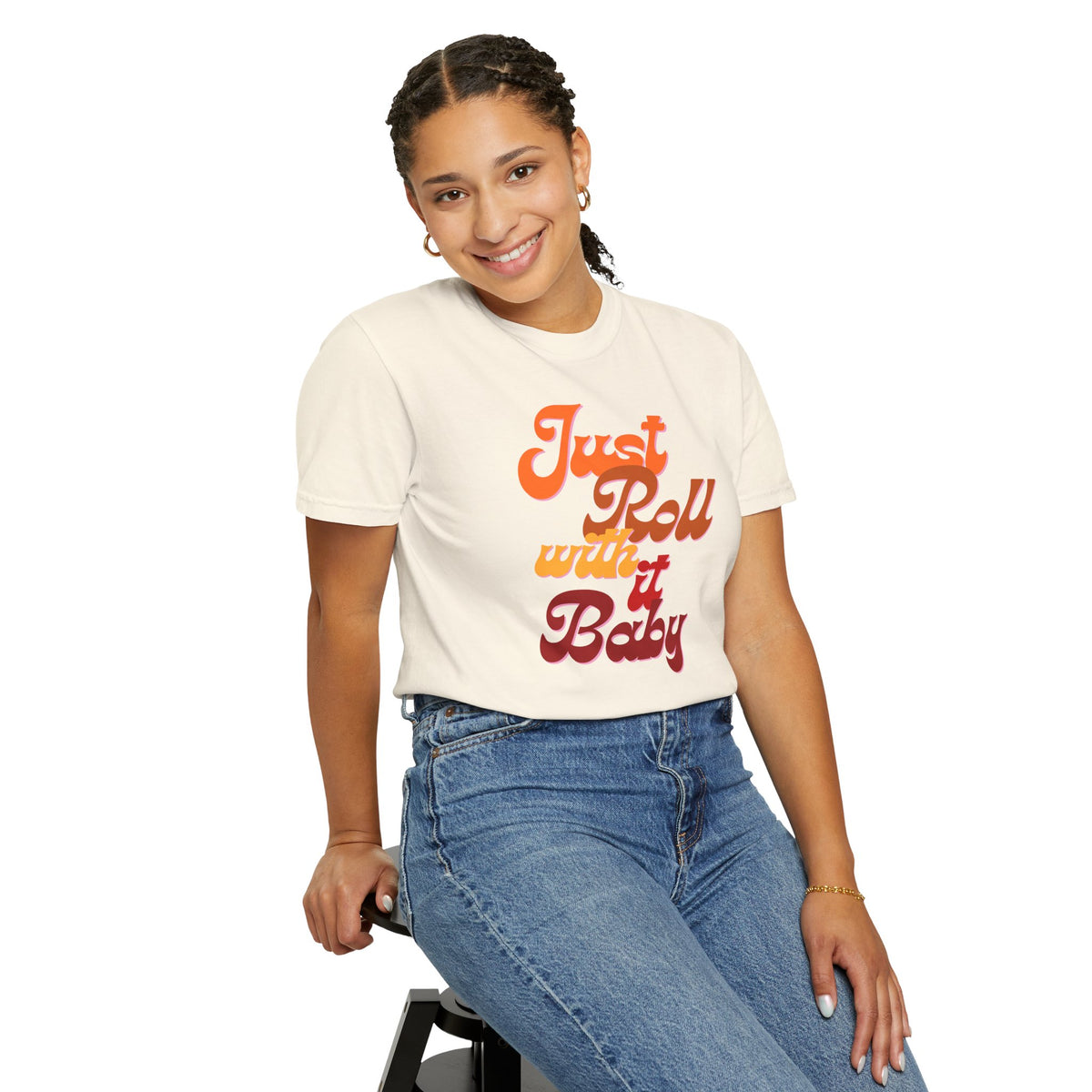 Just Roll With It Baby T-Shirt — Retro Script Graphic Tee