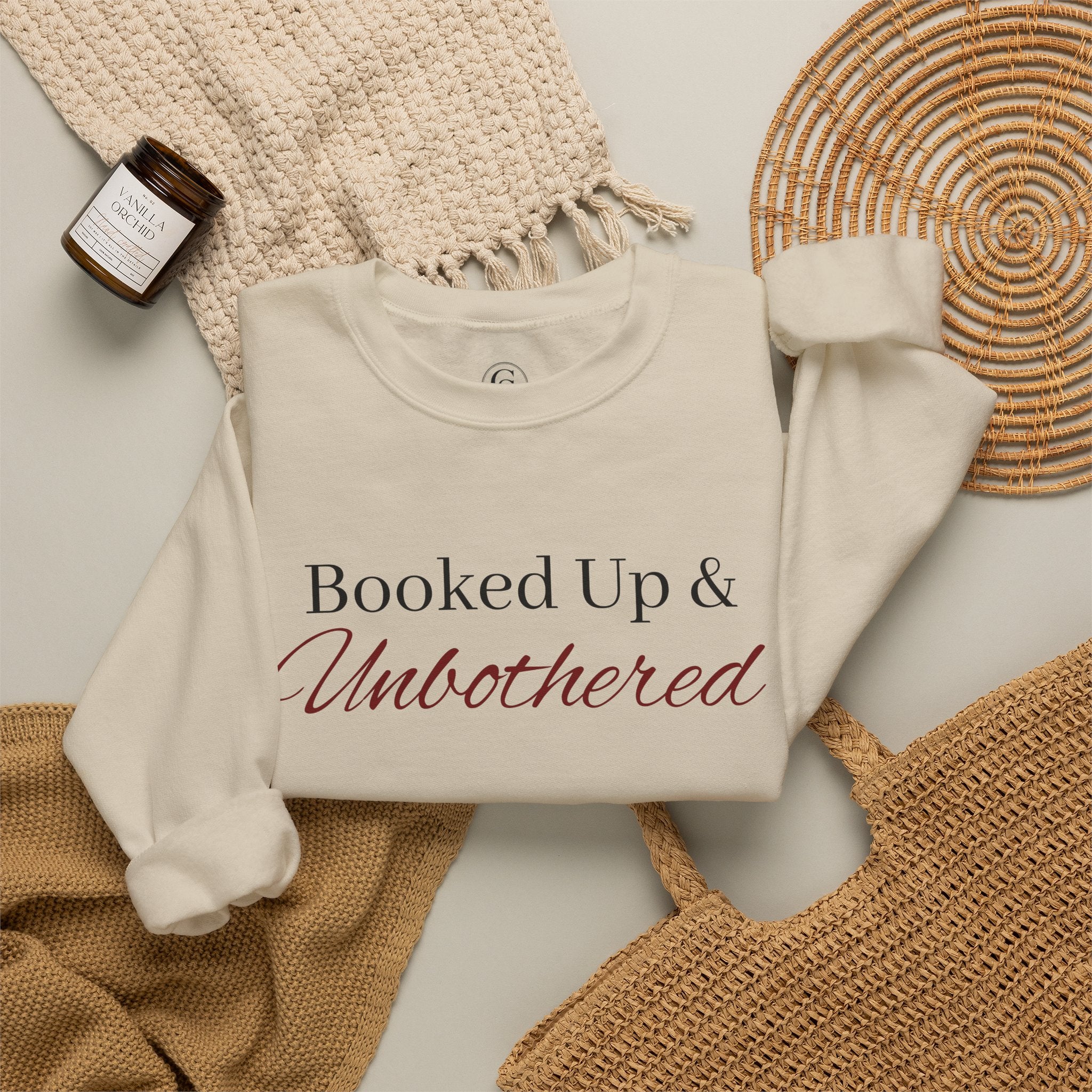 Booked Up & Unbothered Crewneck Sweatshirt – Sand & Sport Grey