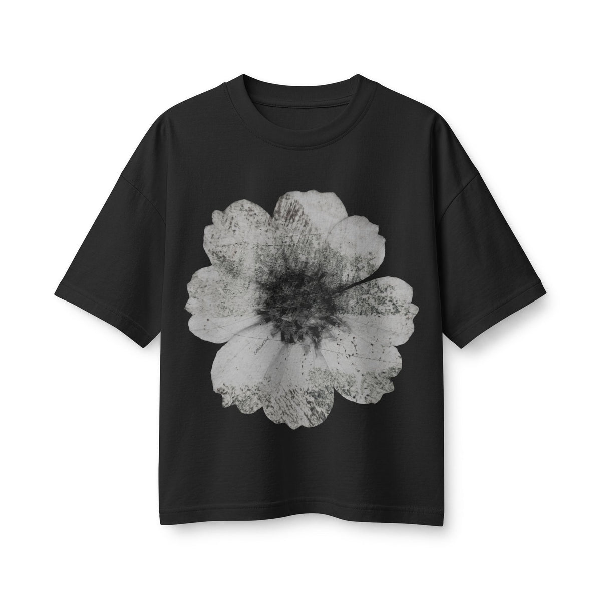 Women’s Floral Vintage Tee — Monochrome Distressed Flower Print