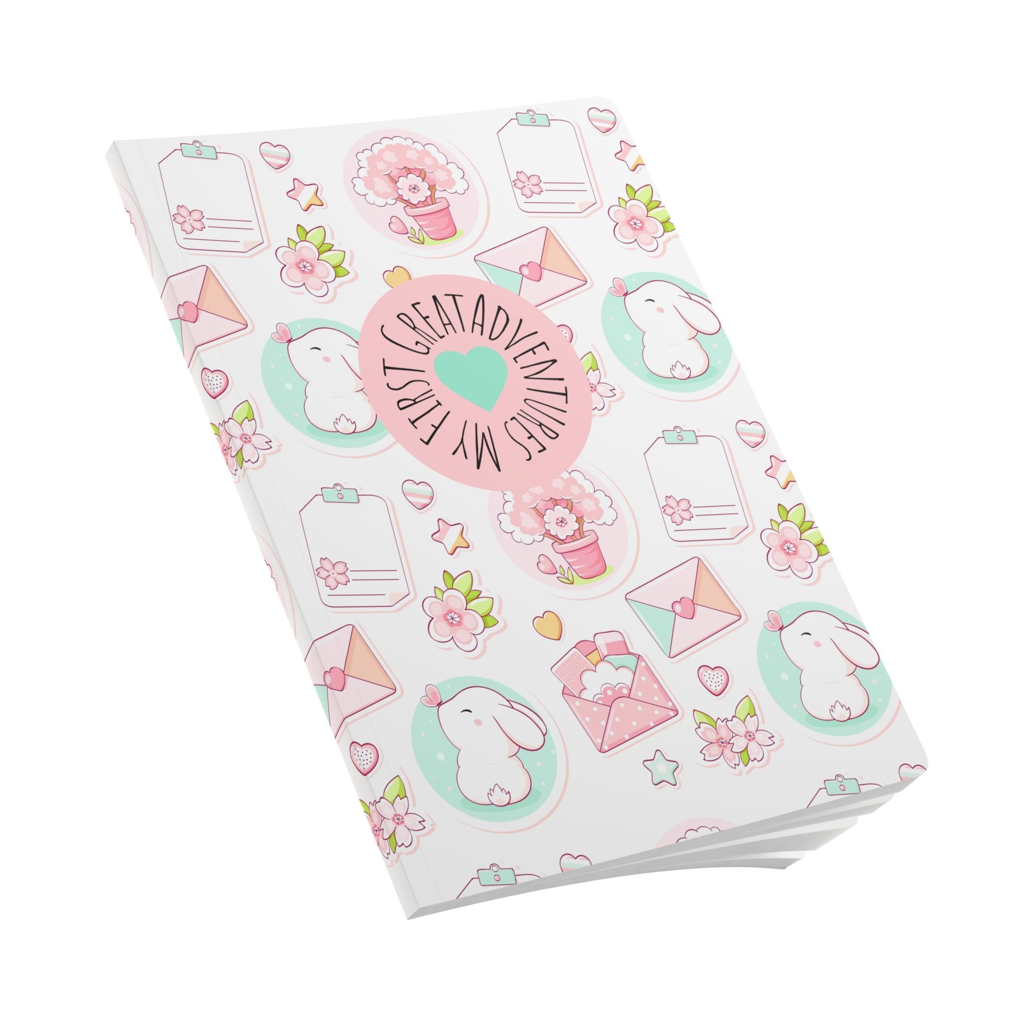 Cute Pastel Bunny Softcover Journal  | My Great Adventures Floral & Letter Pattern