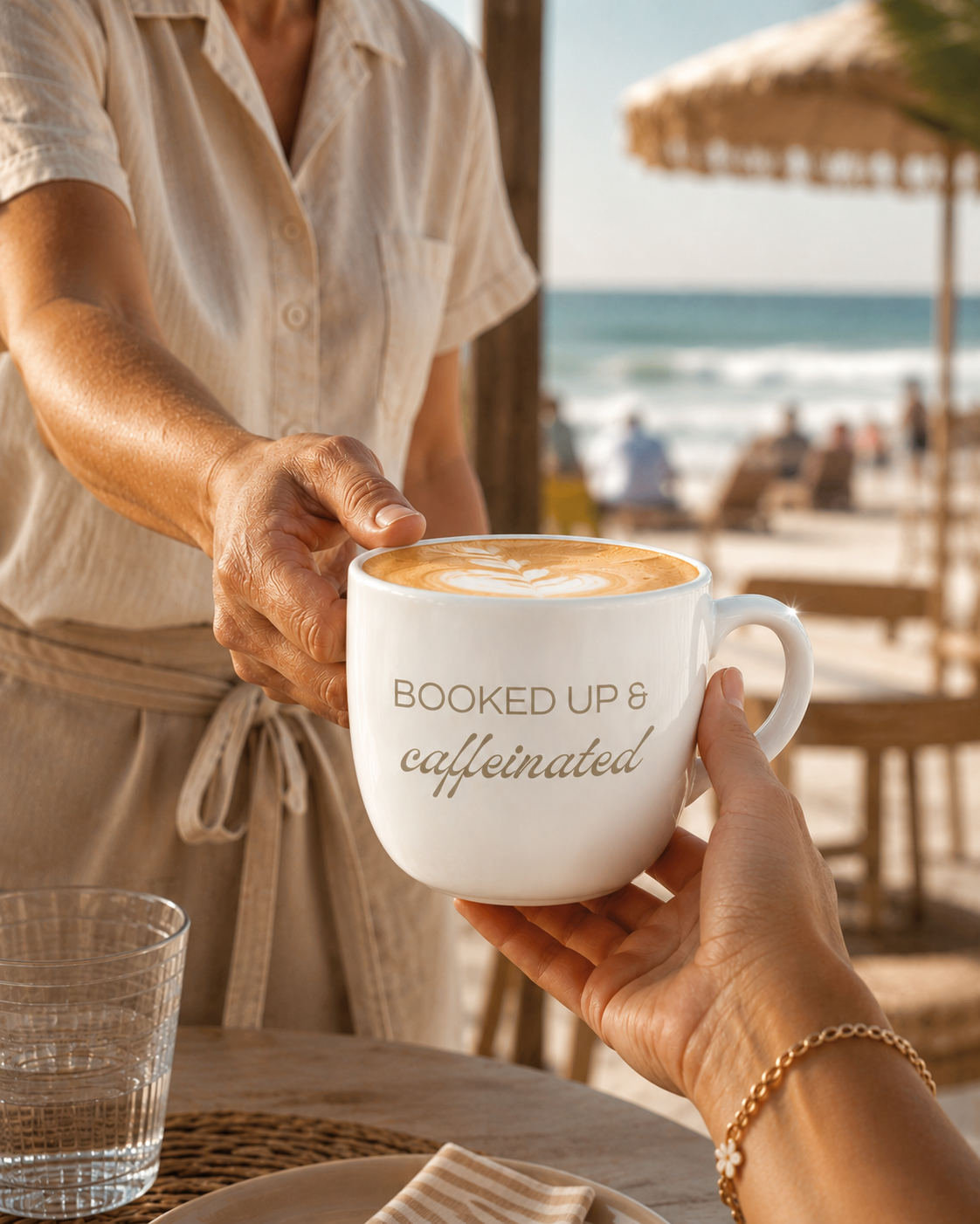 Latte Mug — “Booked Up & Caffeinated” White 25oz Ceramic Coffee Cup