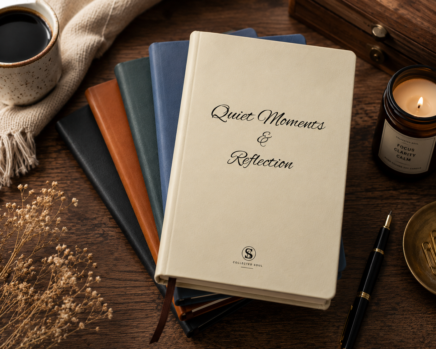 Engraved Vegan Leather Journal — "Quiet Moments & Reflection" Personalized Keepsake
