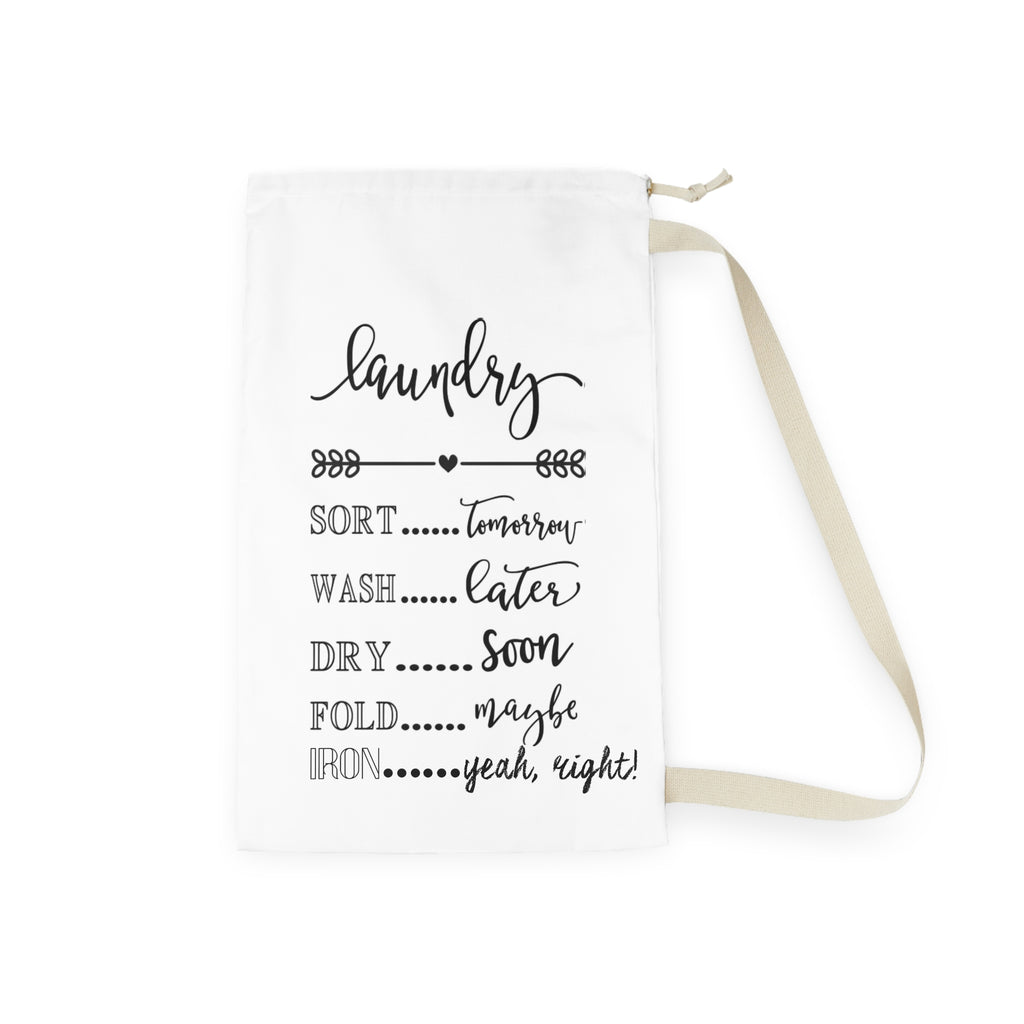 Front of personalized laundry bag with custom name 'Meaghan' and 'wash me or take me to Mom' text