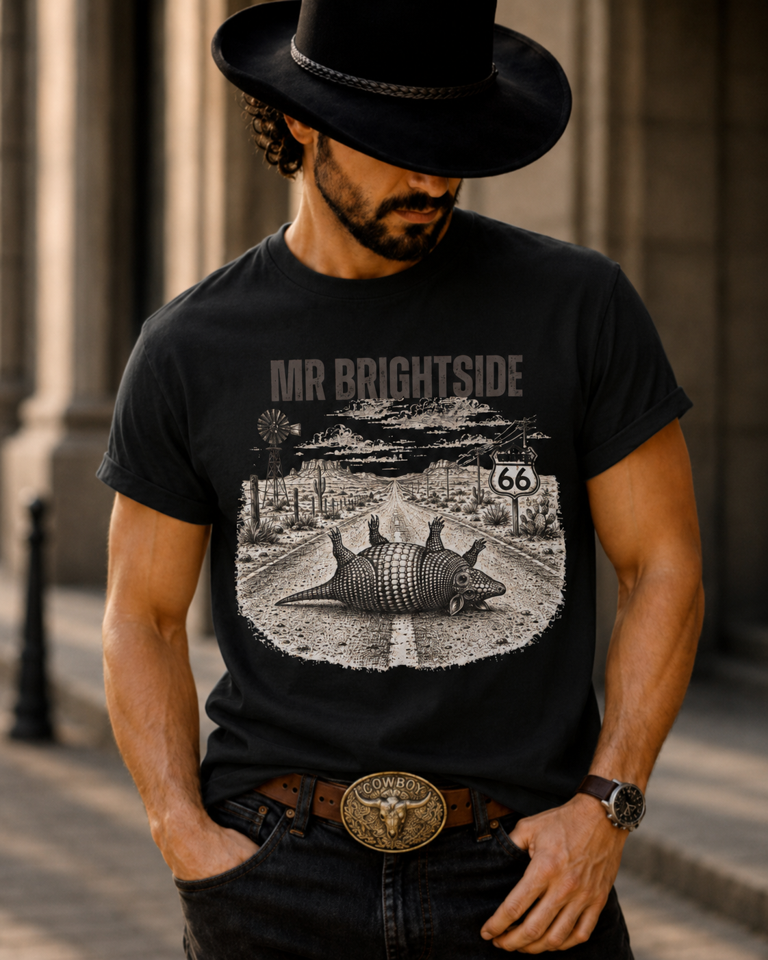 Mr Bright Side Armadillo Shirt, Funny Route 66 Tee, Road Trip Humor Shirt, Desert Highway Graphic Tee, Vintage Armadillo T-Shirt
