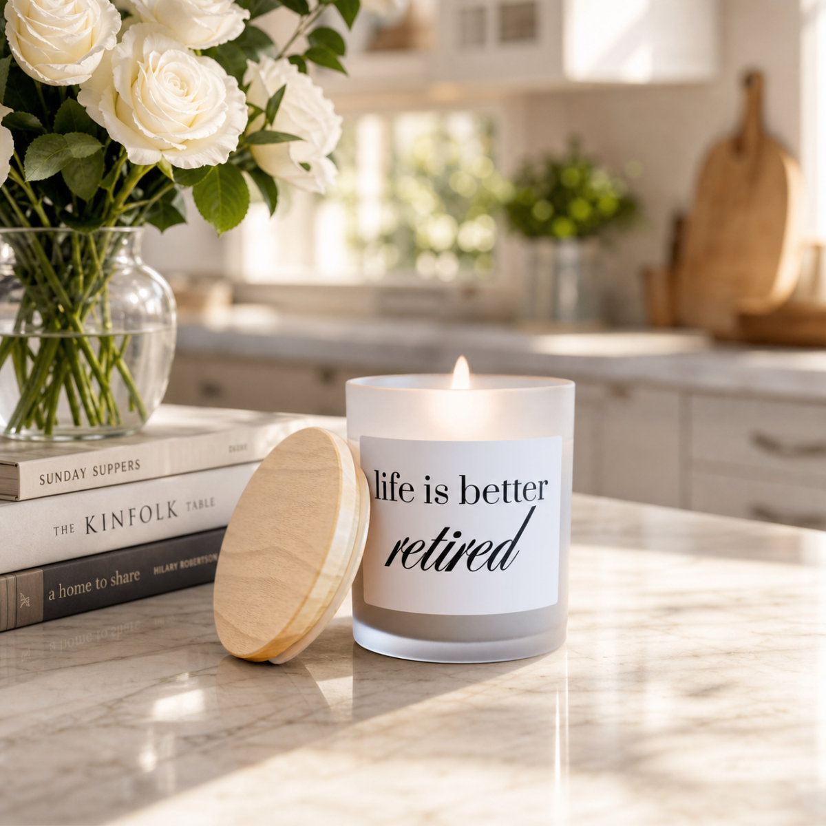 Retired Life Candle — Frosted Glass 11oz ("life is better retired")