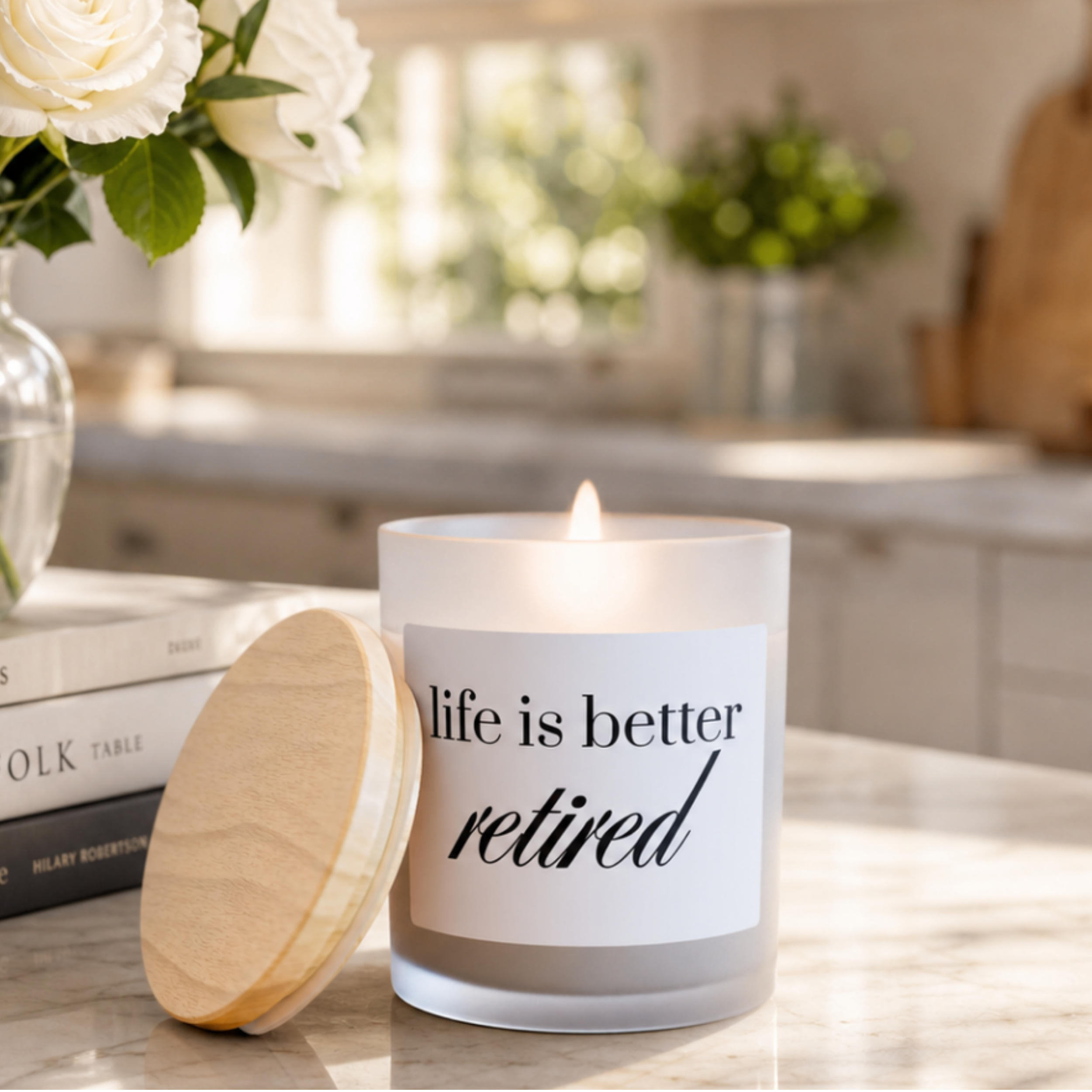 Retired Life Candle — Frosted Glass 11oz ("life is better retired")