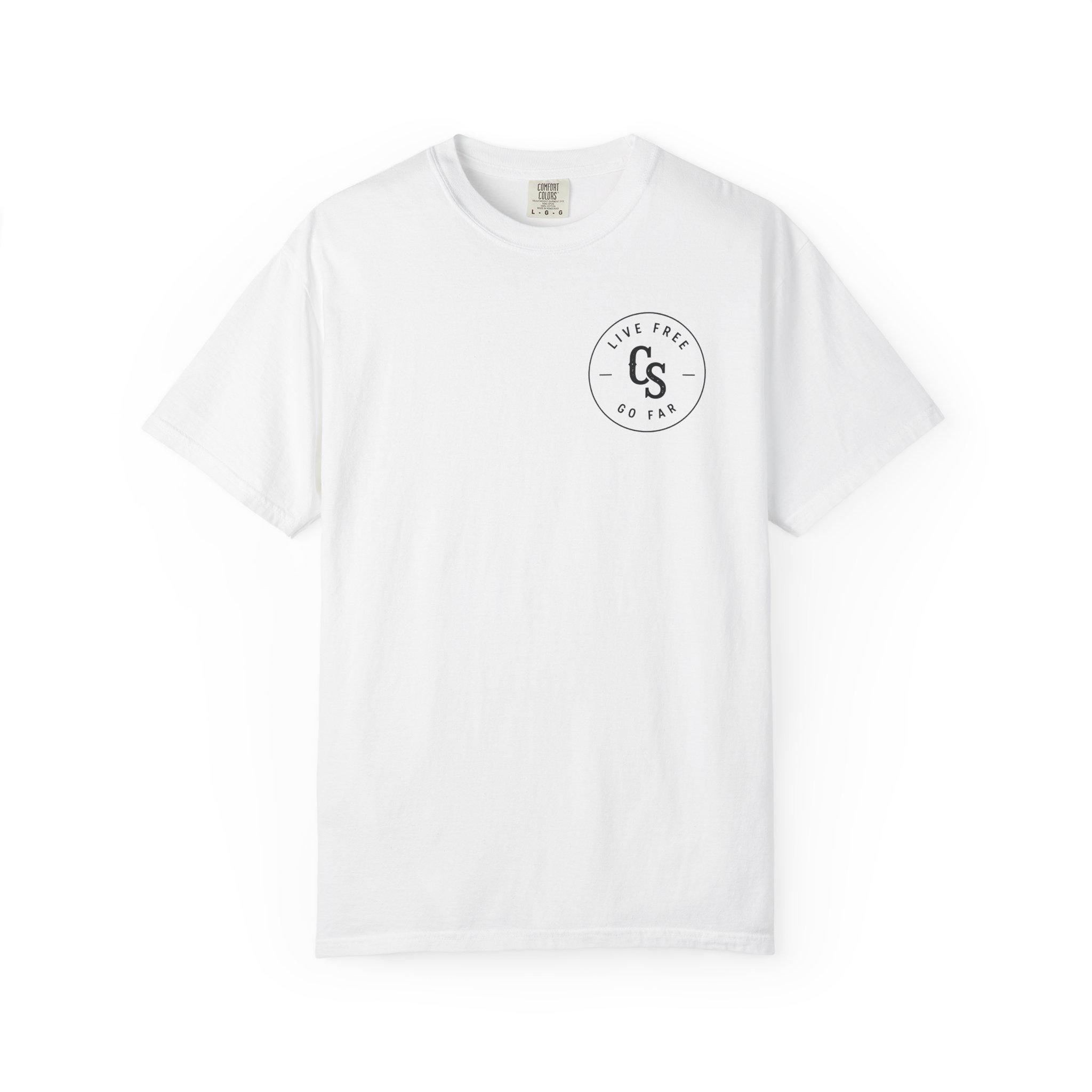 Live Free Go Far CS Logo T-Shirt | Circular Badge Chest & Back Print
