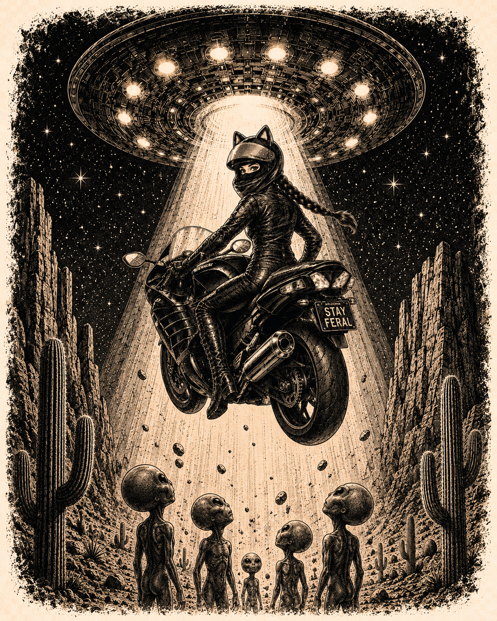 Home Sick Motorcycle UFO T‑Shirt — Alien Abduction Biker Graphic Tee