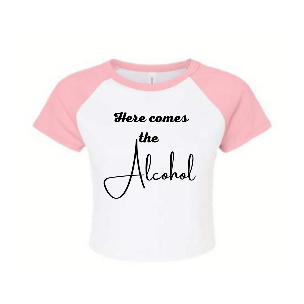 "Here Comes the Bad Decisions" Baby Baseball Crop Tee — Bachelorette Party Shirt