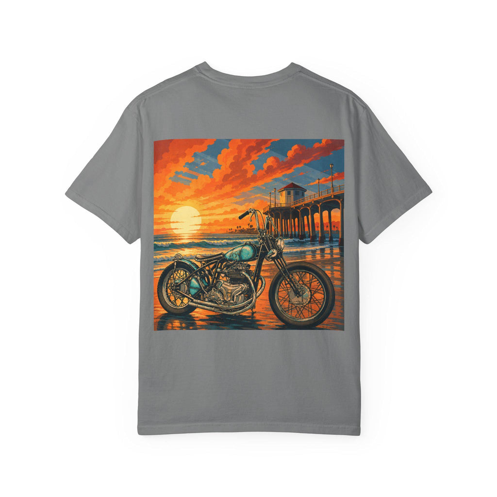 Sunset Beach Motorcycle T-Shirt | Pier Sunset Bike Graphic