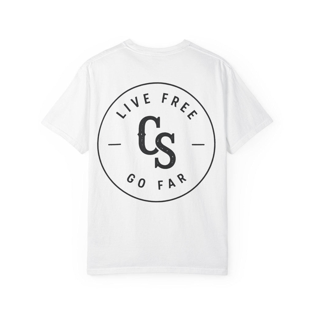 Live Free Go Far CS Logo T-Shirt | Circular Badge Chest & Back Print